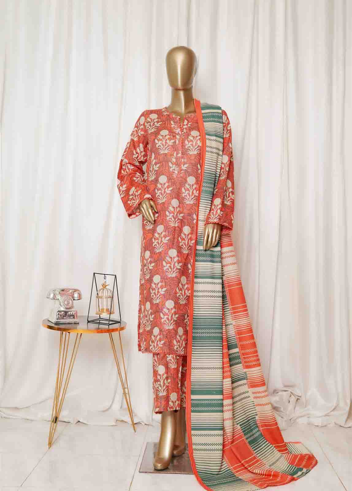 Bin Saeed Fabric - WK-093-PR R77- 3 Piece Khaddar Printed Stitched Suit