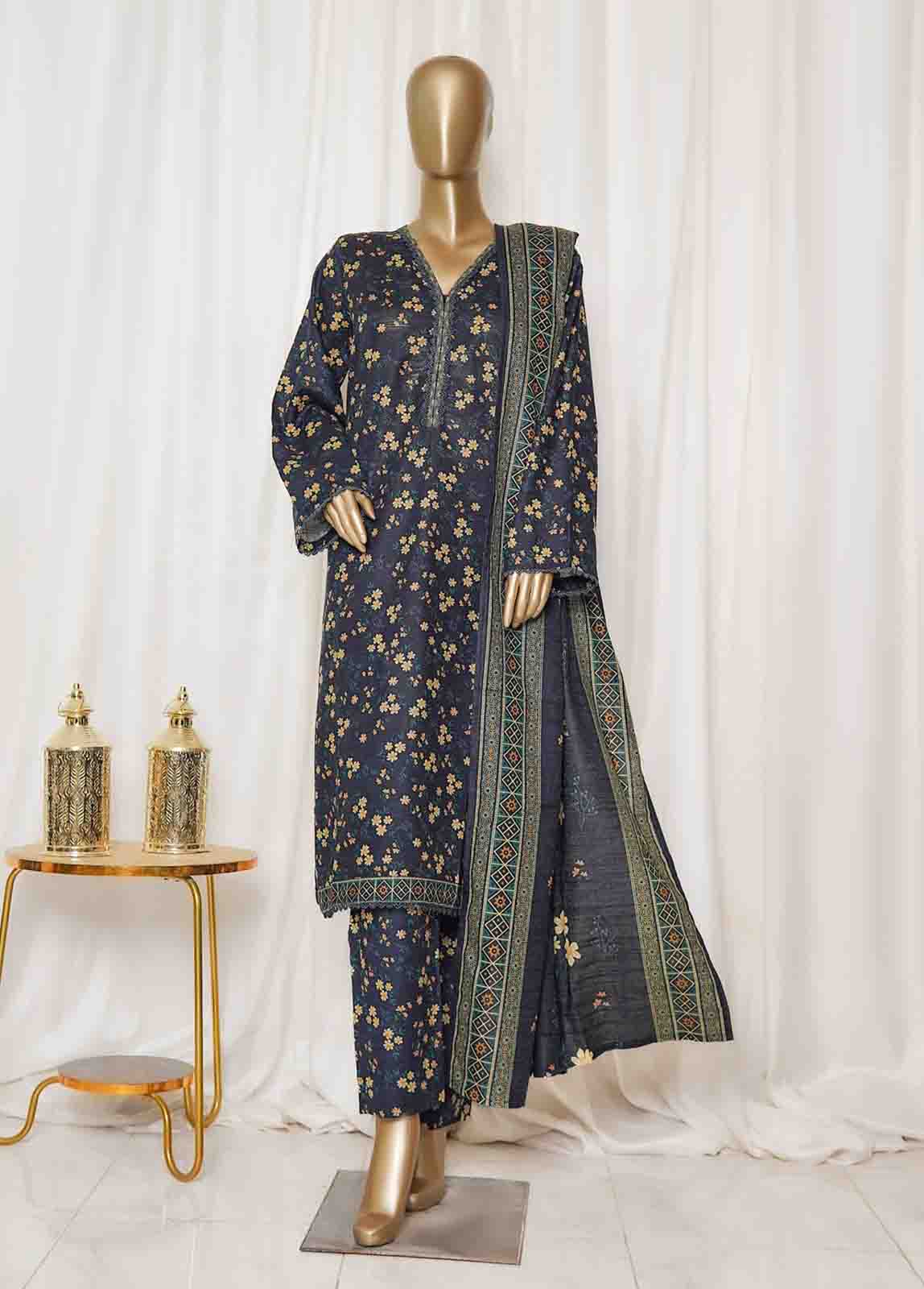 Bin Saeed Fabric - WK-095-PR R77- 3 Piece Khaddar Printed Stitched Suit