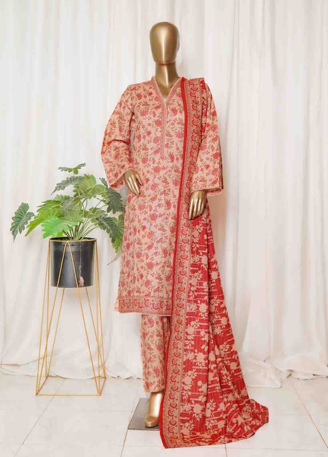 Bin Saeed Fabric - WK-096-PR R77- 3 Piece Khaddar Printed Stitched Suit