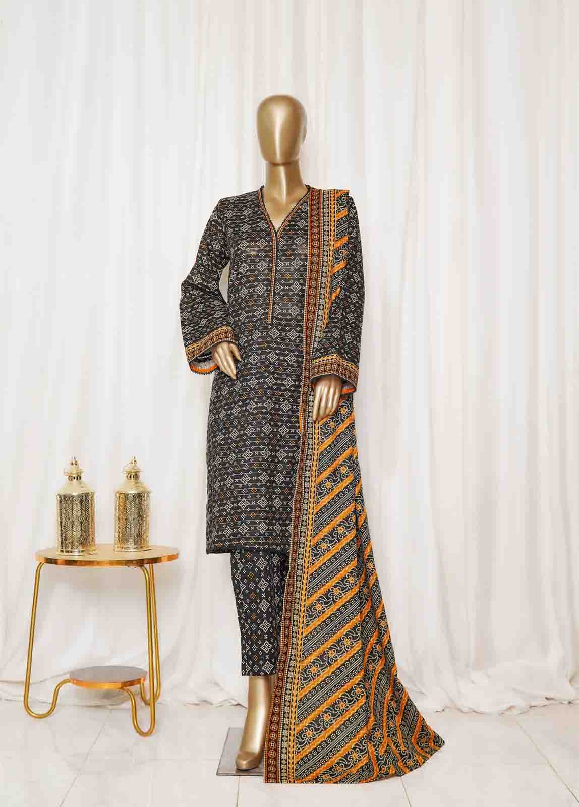 Bin Saeed Fabric - WK-099-PR R77- 3 Piece Khaddar Printed Stitched Suit