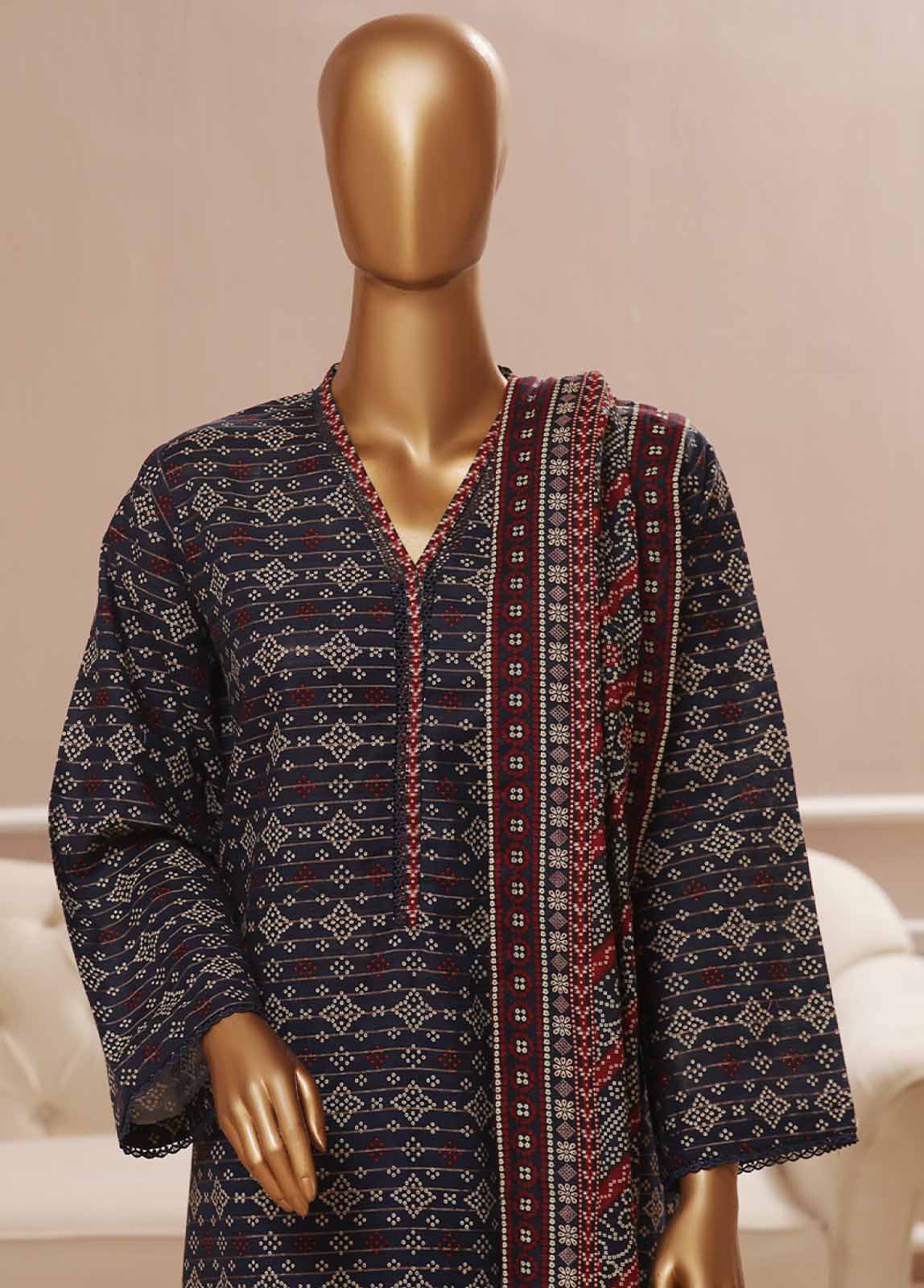 Bin Saeed Fabric - WK-099 R-3 Piece Khaddar Printed Suit