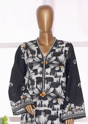 2 Piece Printed Black & White Khaddar Shirt & Trouser