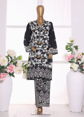 2 Piece Printed Black & White Khaddar Shirt & Trouser