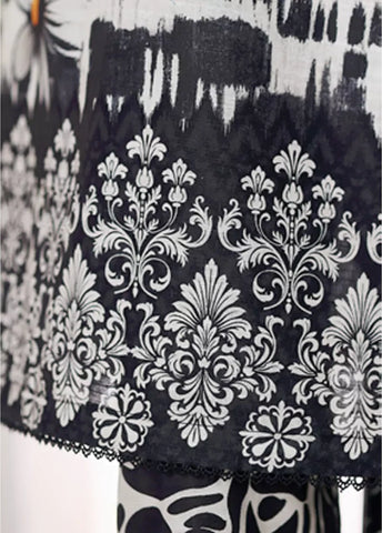 2 Piece Printed Black & White Khaddar Shirt & Trouser