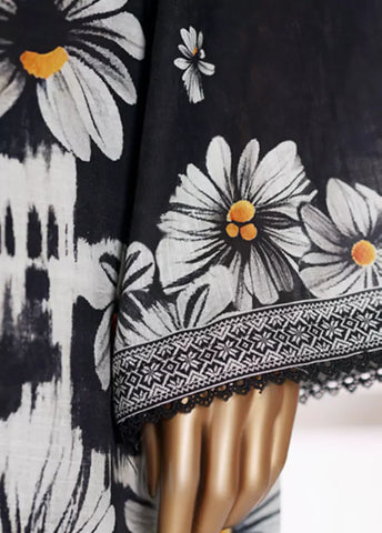 2 Piece Printed Black & White Khaddar Shirt & Trouser