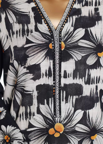 2 Piece Printed Black & White Khaddar Shirt & Trouser