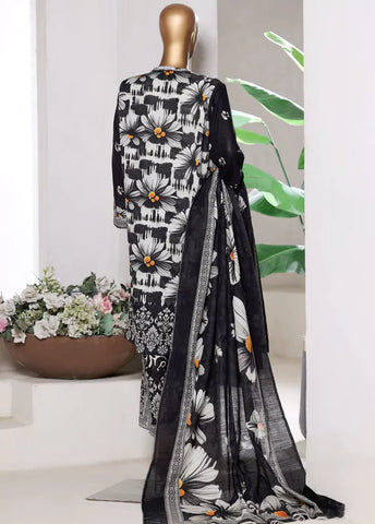 3 Piece Printed Black & White Khaddar Shirt with Trouser & Dupatta