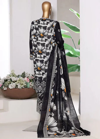 3 Piece Printed Black & White Khaddar Shirt with Trouser & Dupatta