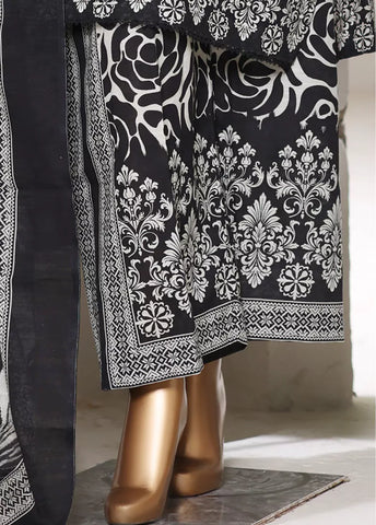 3 Piece Printed Black & White Khaddar Shirt with Trouser & Dupatta