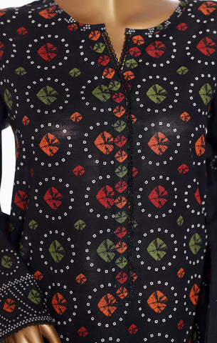 2 Piece Printed Black Khaddar Shirt & Trouser