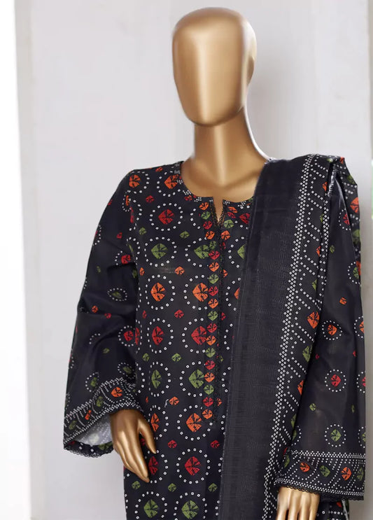 3 Piece Printed Black Khaddar Shirt with Trouser & Dupatta