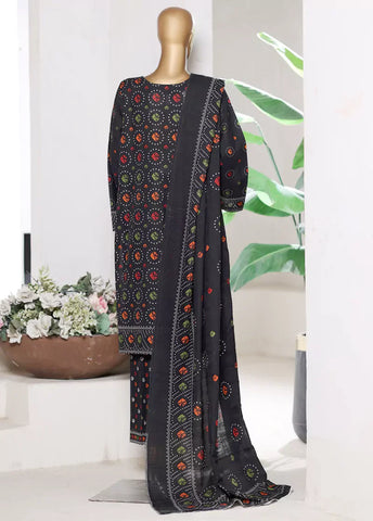 3 Piece Printed Black Khaddar Shirt with Trouser & Dupatta