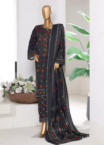 3 Piece Printed Black Khaddar Shirt with Trouser & Dupatta