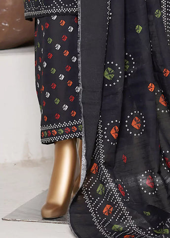 3 Piece Printed Black Khaddar Shirt with Trouser & Dupatta