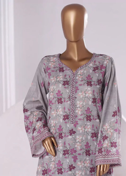 2 Piece Printed Grey & Purple Khaddar Shirt & Trouser