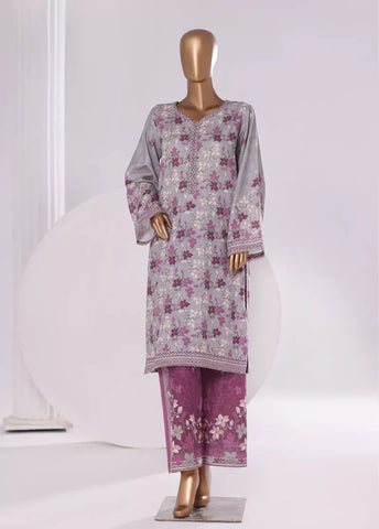 2 Piece Printed Grey & Purple Khaddar Shirt & Trouser