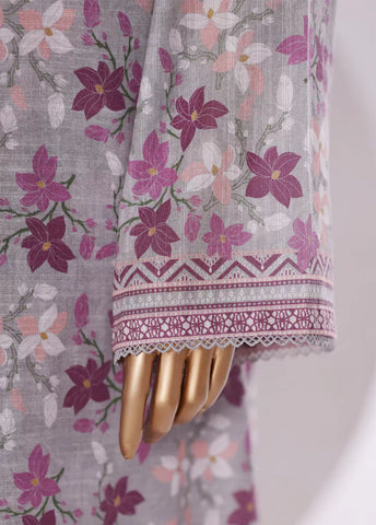 2 Piece Printed Grey & Purple Khaddar Shirt & Trouser