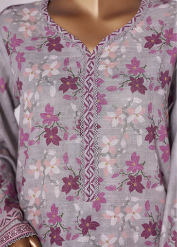 2 Piece Printed Grey & Purple Khaddar Shirt & Trouser