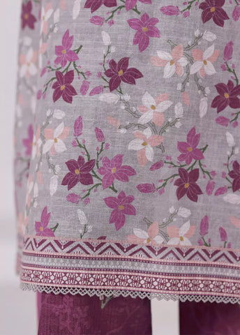 2 Piece Printed Grey & Purple Khaddar Shirt & Trouser