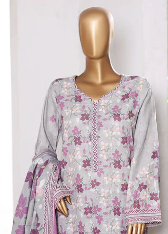 3 Piece Printed Grey & Pink Khaddar Shirt with Trouser & Dupatta