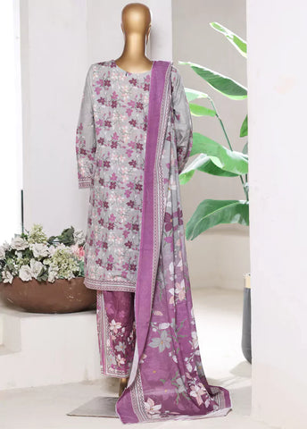 3 Piece Printed Grey & Pink Khaddar Shirt with Trouser & Dupatta