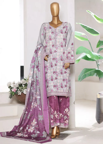 3 Piece Printed Grey & Pink Khaddar Shirt with Trouser & Dupatta