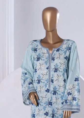 2 Piece Printed Blue Khaddar Shirt & Trouser