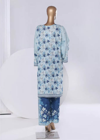2 Piece Printed Blue Khaddar Shirt & Trouser