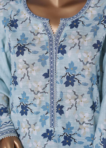 2 Piece Printed Blue Khaddar Shirt & Trouser