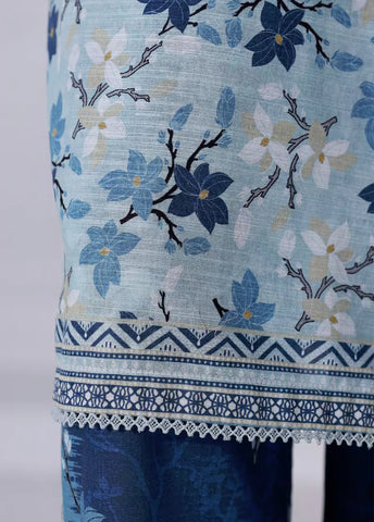 2 Piece Printed Blue Khaddar Shirt & Trouser