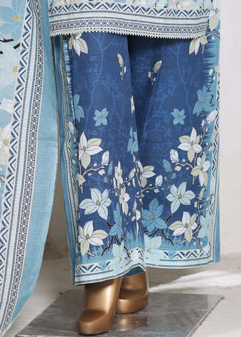 3 Piece Printed Blue Khaddar Shirt with Trouser & Dupatta