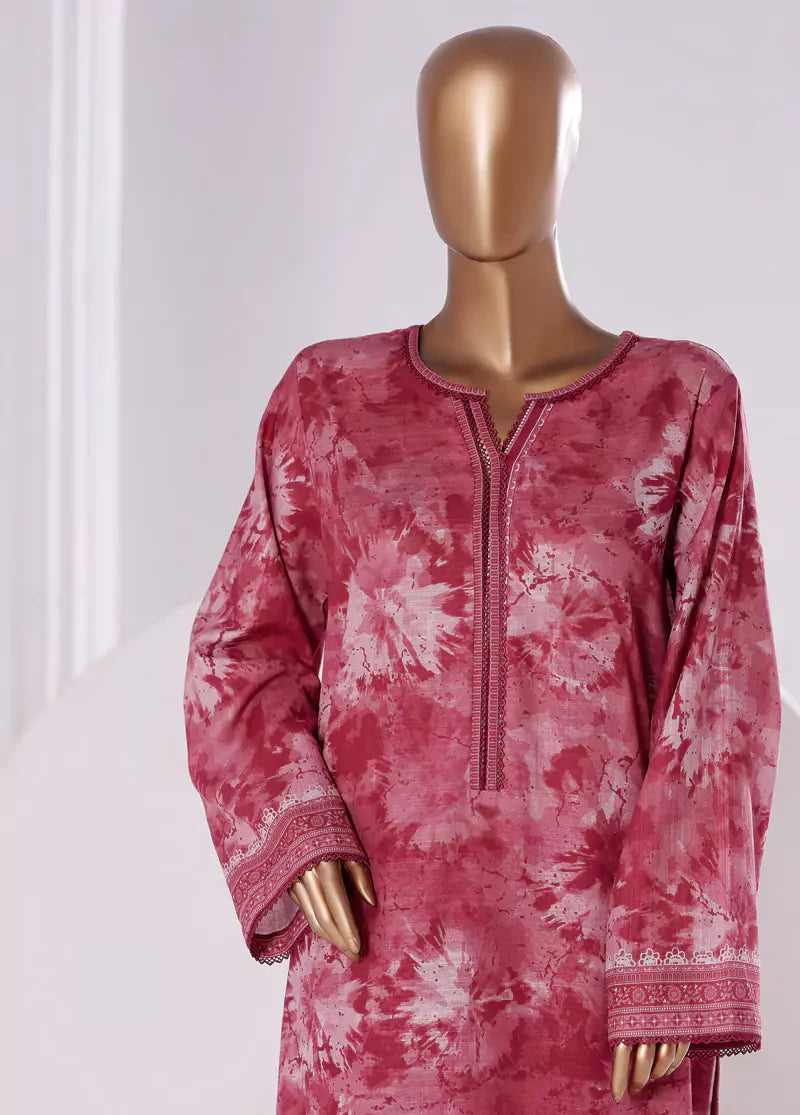 2 Piece Printed Shocking Pink Khaddar Shirt & Trouser
