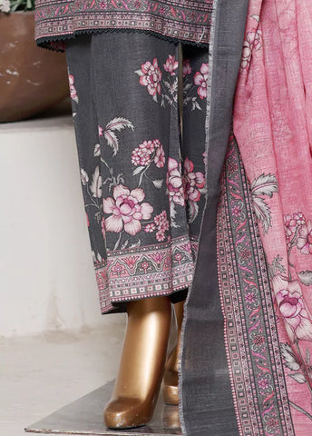 3 Piece Printed Dark Grey & Pink Khaddar Shirt with Trouser & Dupatta