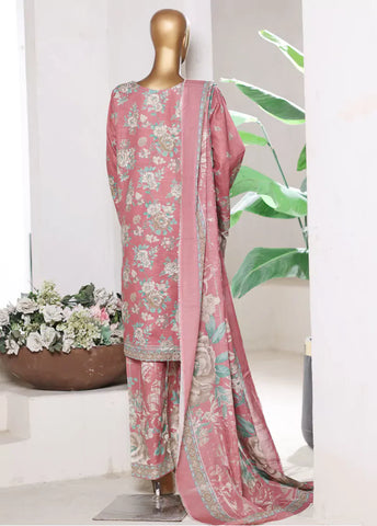3 Piece Printed Salmon Pink Khaddar Shirt with Trouser & Dupatta