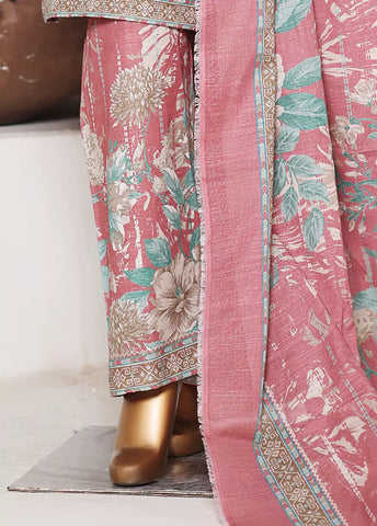 3 Piece Printed Salmon Pink Khaddar Shirt with Trouser & Dupatta