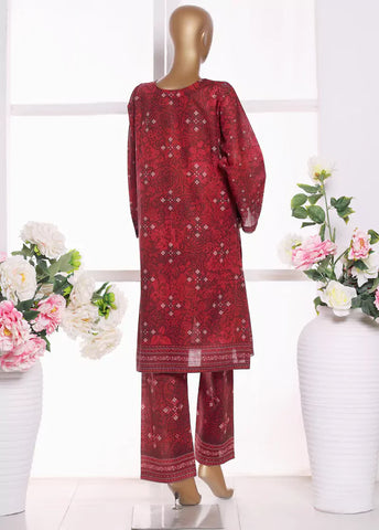 2 Piece Printed Red Khaddar Shirt & Trouser