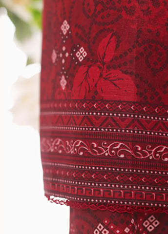 2 Piece Printed Red Khaddar Shirt & Trouser