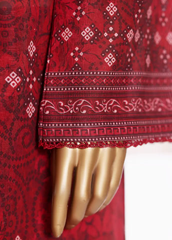 2 Piece Printed Red Khaddar Shirt & Trouser