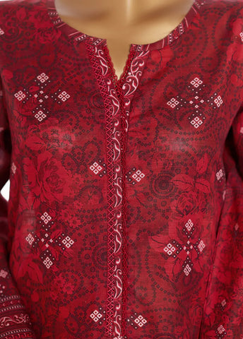 2 Piece Printed Red Khaddar Shirt & Trouser