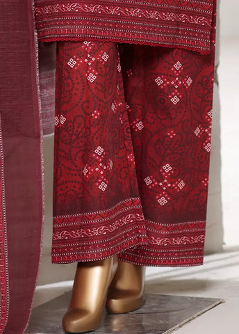 3 Piece Printed Red Khaddar Shirt with Trouser & Dupatta