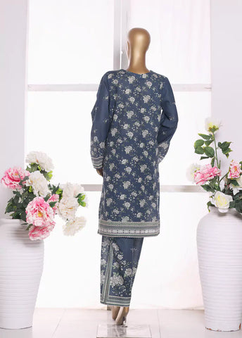 2 Piece Printed Ocean Blue Khaddar Shirt & Trouser