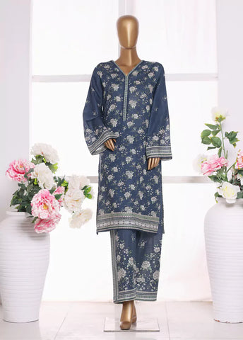2 Piece Printed Ocean Blue Khaddar Shirt & Trouser