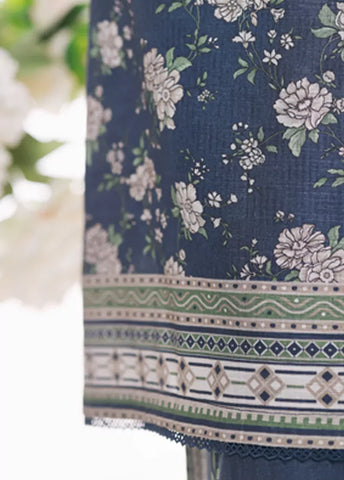 2 Piece Printed Ocean Blue Khaddar Shirt & Trouser