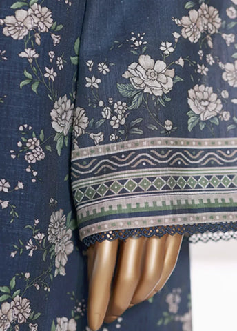 2 Piece Printed Ocean Blue Khaddar Shirt & Trouser