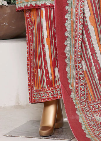 3 Piece Printed Red Khaddar Shirt with Trouser & Dupatta