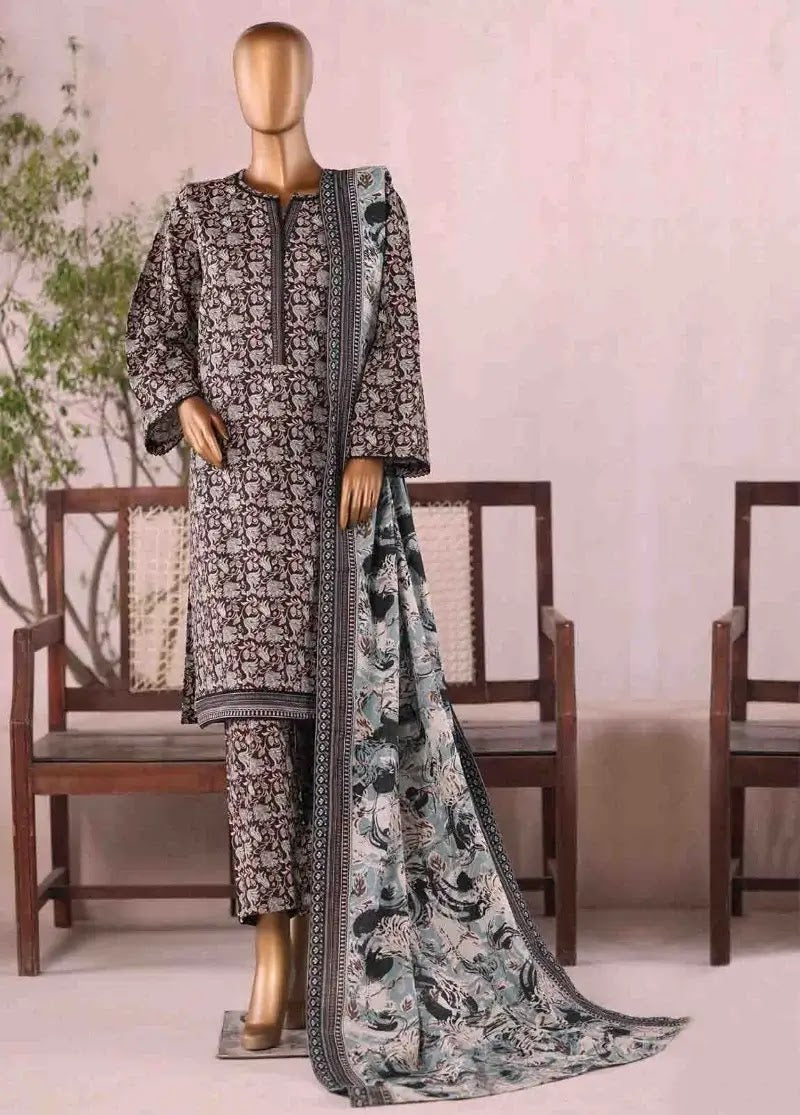 Bin Saeed Fabric - WK-25100-PR- 3 Piece Khaddar Printed Stitched Suit