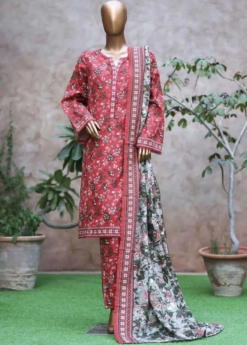 Bin Saeed Fabric - WK-25102-PR- 3 Piece Khaddar Printed Stitched Suit