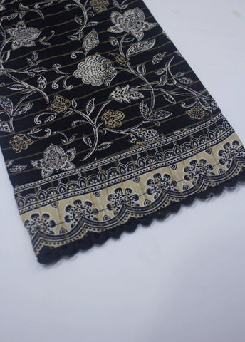 3 Piece Printed Black & White Khaddar Shirt with Trouser & Dupatta