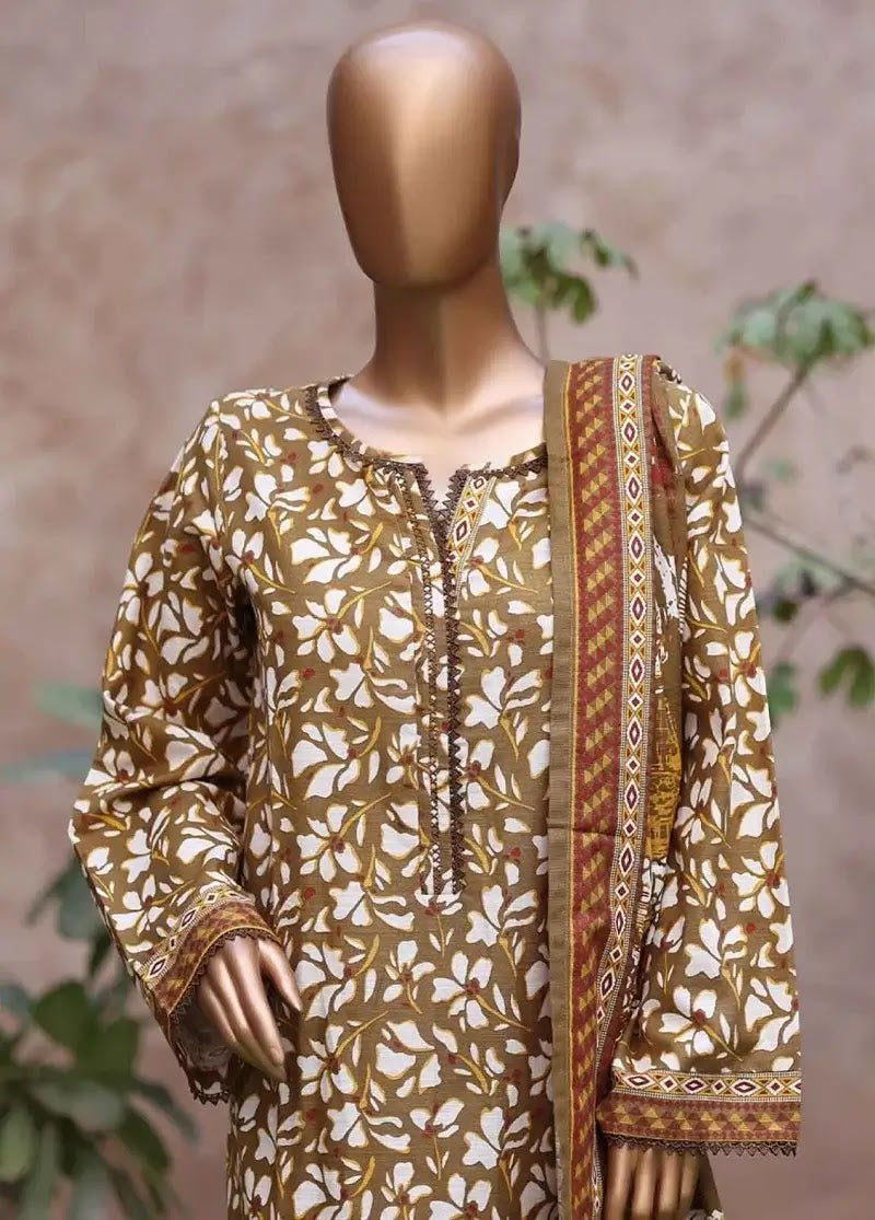 Bin Saeed Fabric - WK-25106-PR- 3 Piece Khaddar Printed Stitched Suit
