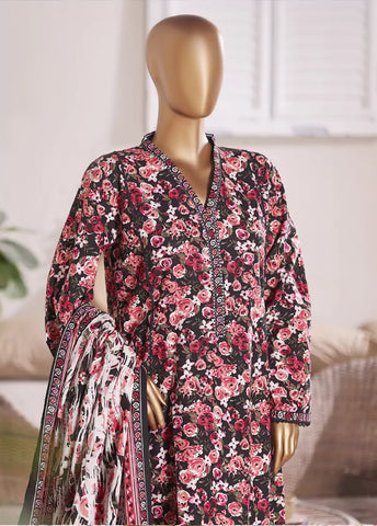 3 Piece Printed MultiColor Khaddar Frock with Trouser & Dupatta